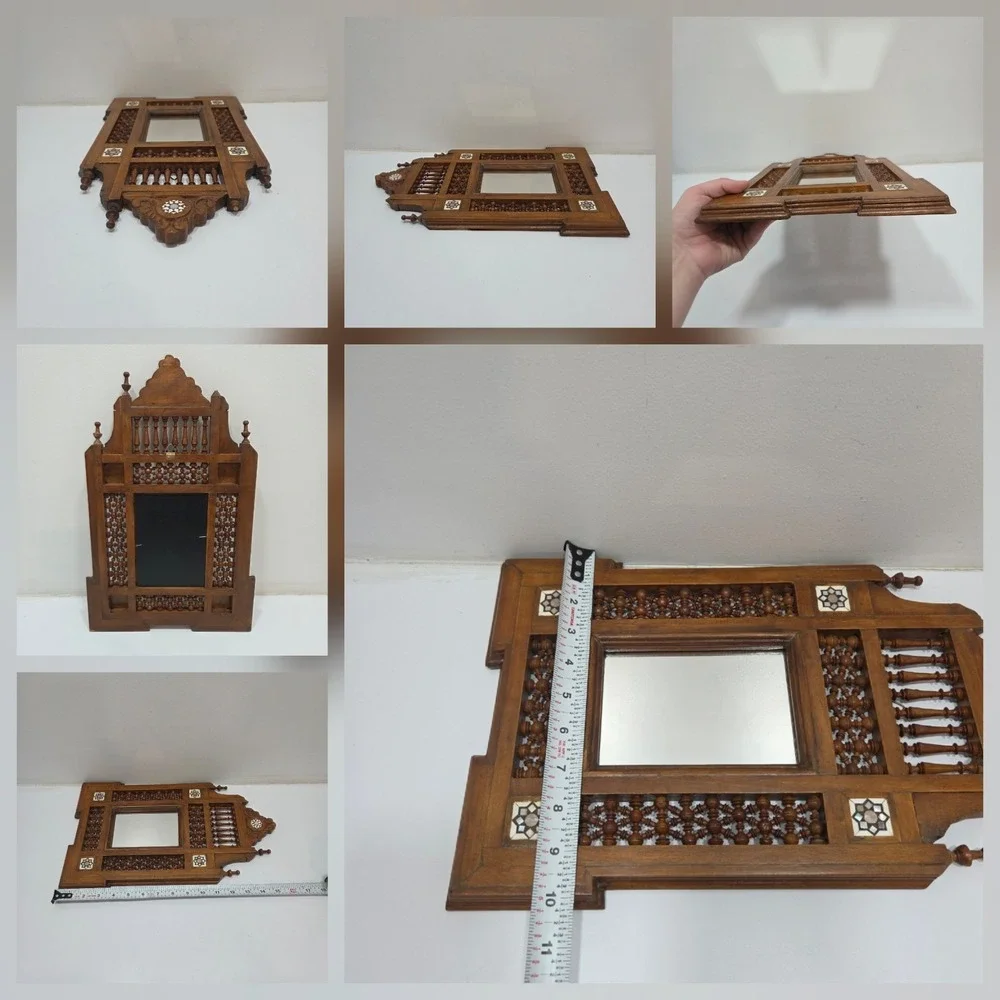 Handcrafted Wooden arabesque mirror frame decorated with mother of pearl Acents